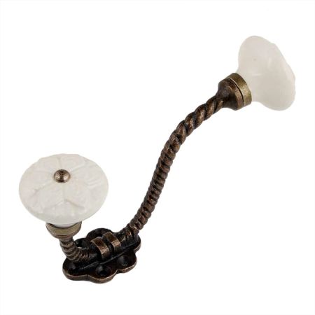 Cream Wheel Flower Ceramic Antique Rope Iron Hook